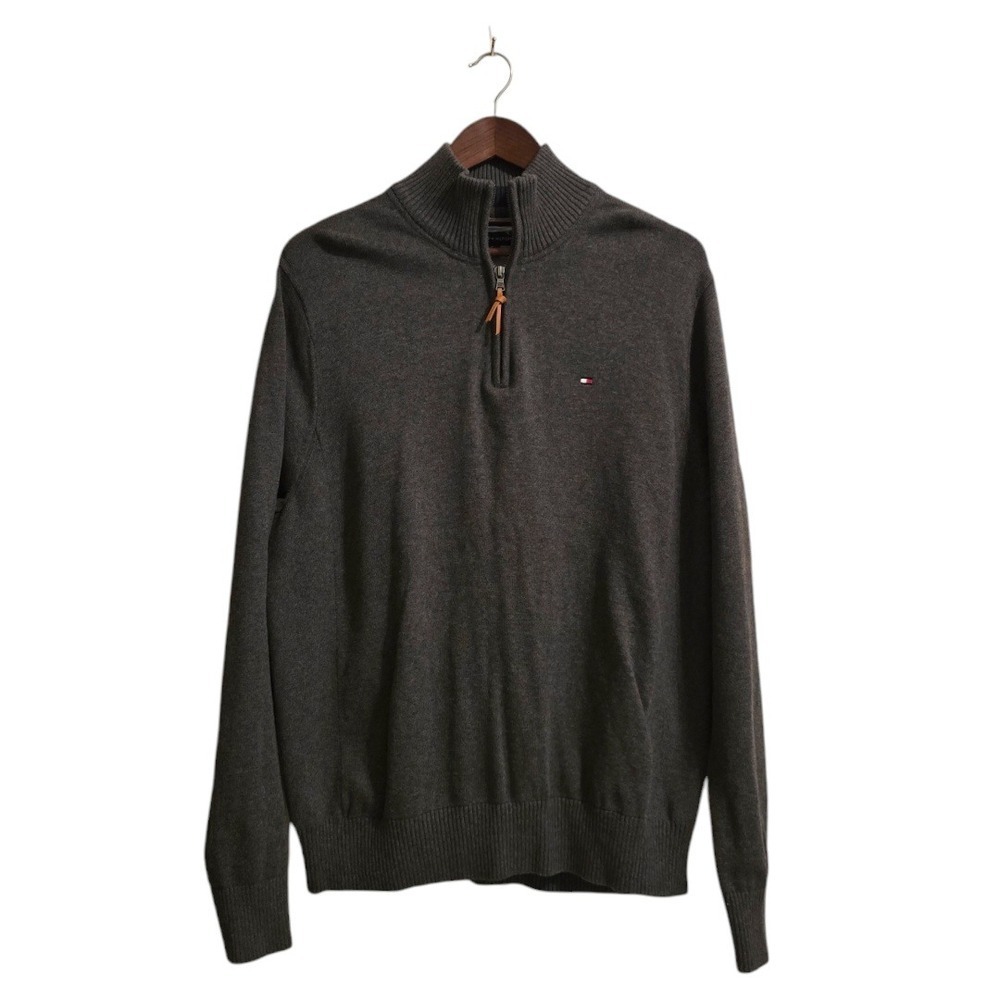 Tommy Hilfiger Quarter Zip Long Sleeve Sweater in Heather Gray Sz XL